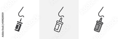 Nasal spray icon collection in black and white and colored style
