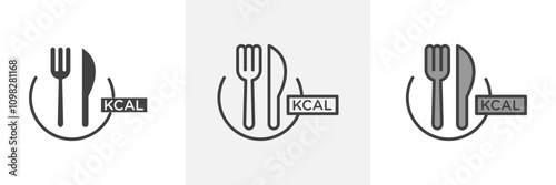 Kcal icon collection in black and white and colored style