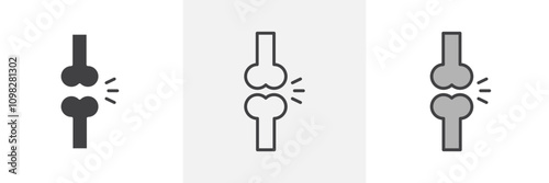 Human knee bone joint icon collection in black and white and colored style
