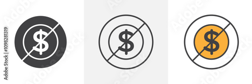 No money icon collection in black and white and colored style