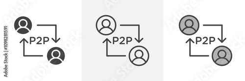Peer to peer icon collection in black and white and colored style
