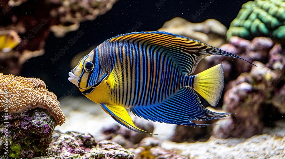 Obraz premium Majestic Emperor Angelfish Amid Colorful Coral Reef