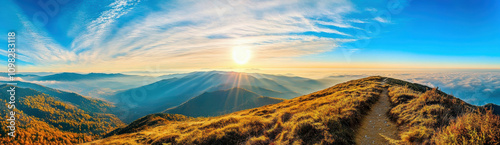 Breathtaking Mountain Panorama at Sunrise photo