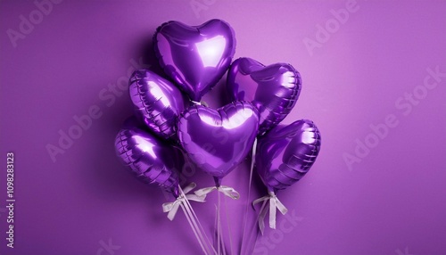 heart shaped balloons with ribbon on bright background with space for text, holiday and valentine's day concept