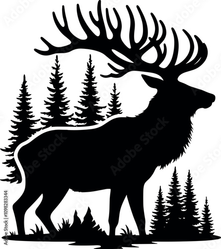 Elk Vector Black Silhouette Cricut Design for T-Shirt