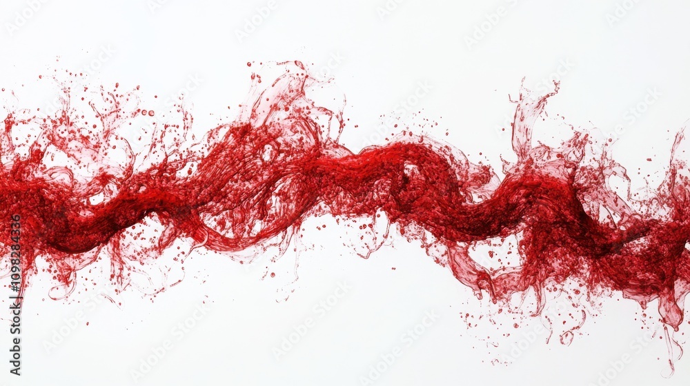 Fototapeta premium Red Liquid Splashing, Dynamic Flowing, Abstract Art, White Background