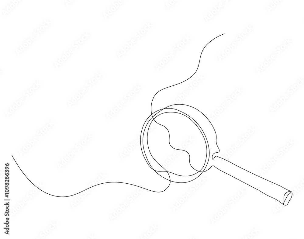 Obraz premium Continuous line illustration of magnifying glass. Continuous line drawing of magnifying glass lens