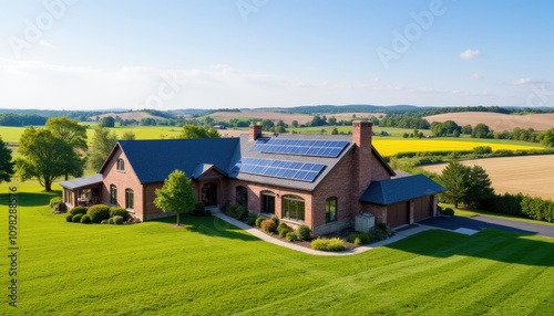 Wallpaper Mural Cottage with solar panels in countryside landscape with rolling hills Torontodigital.ca