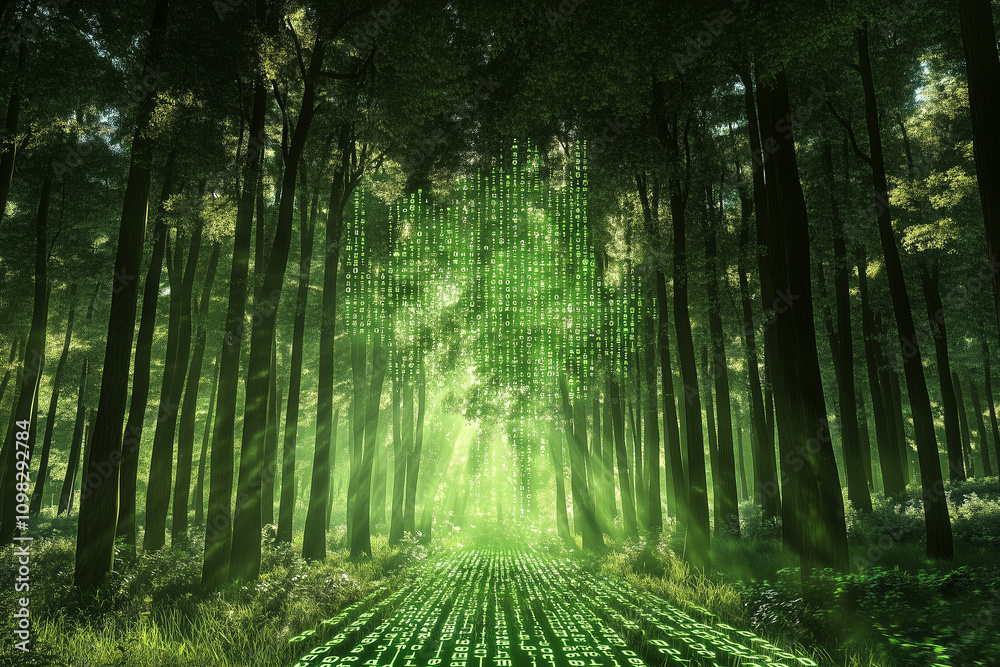 Fototapeta premium Digital forest, Coding.
