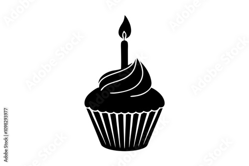 Cupcake with Candle Silhouette Vector for Birthday Celebrations