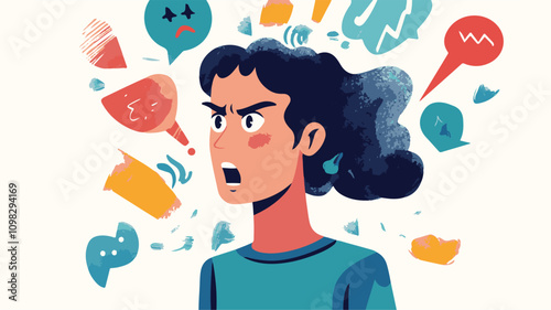 Angry Office Man Navigating Workplace Stress and Managing Emotions Vector flat cartoon 
Art & Illustration