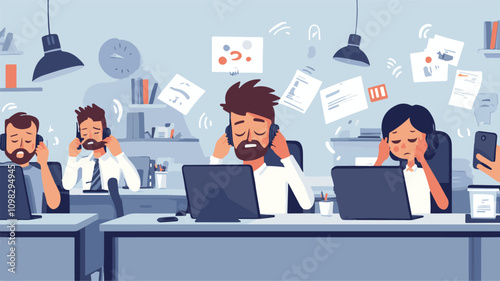 Angry Office Man Navigating Workplace Stress and Managing Emotions Vector flat cartoon 
Art & Illustration