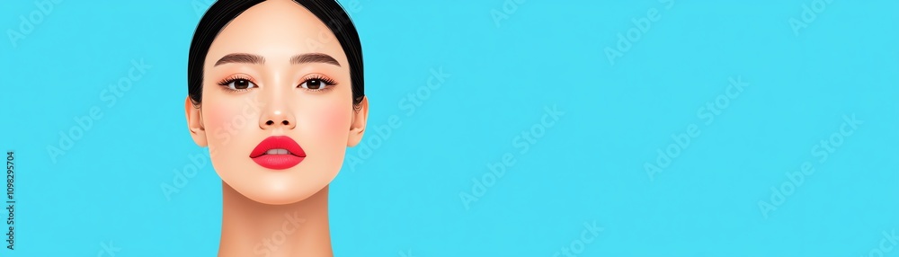 Fototapeta premium Beautiful woman, clean skin, red lips