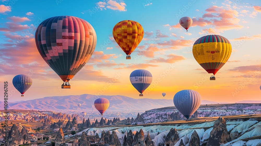 Fototapeta premium Vibrant hot air balloons over Cappadocia