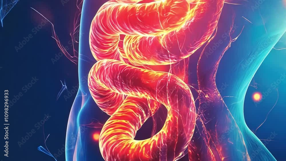 Intricate Human Intestine Anatomy: A detailed 3D rendering of the human ...