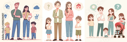 young family vector set thinking about the future