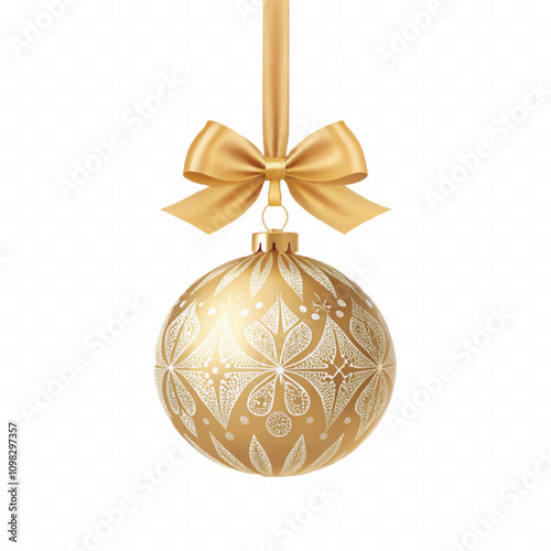 abstract 3d christmas ornament balls on ribbon with bow isolated on a white background