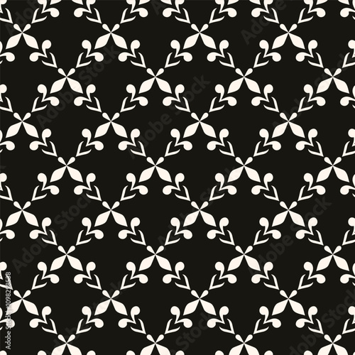 Vector geometric floral pattern. Ornamental seamless texture in traditional ethnic style. Abstract monochrome ornament with flower shapes.