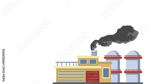 Industrial Factory Emitting Smoke with Chimney Animation, empty space for text