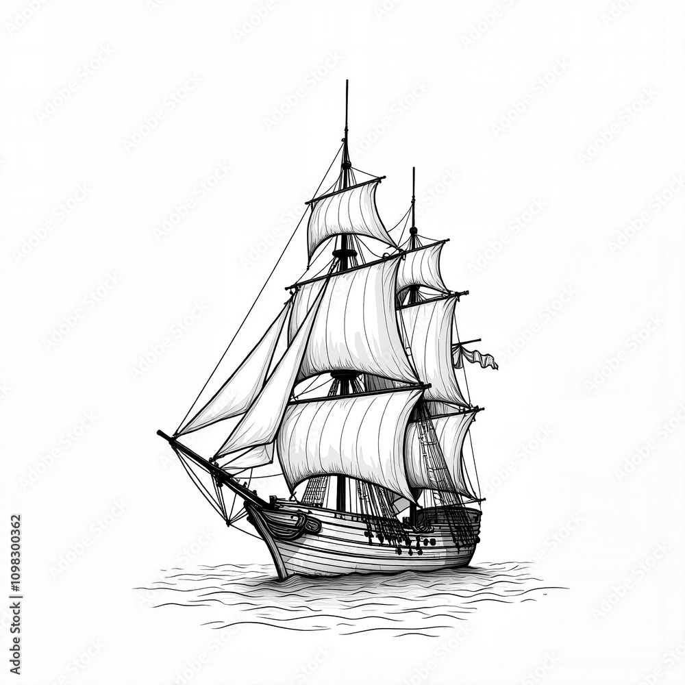 Fototapeta premium ship isolated on white, boat on the sea.