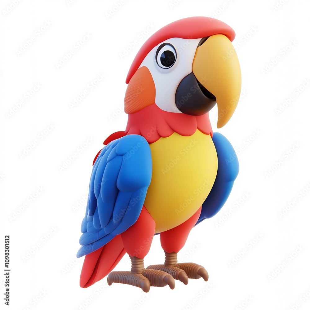 Fototapeta premium Vibrant 3D Cartoon Macaw Parrot on Clean White Background
