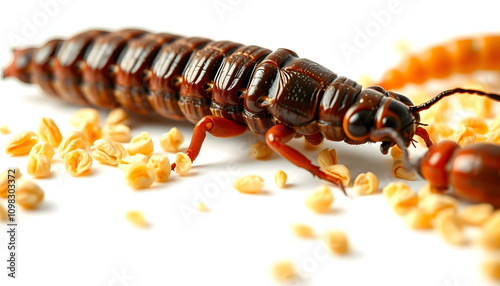 Meal worms or larvae of cereal beetle as protein ingredients of food products isolated highlighted by white, png photo