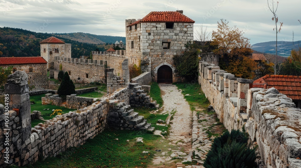 Fototapeta premium Enchanting Views of an Ancient Castle Surrounded by Nature