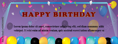 A versatile birthday banner design featuring bright colors, festive elements, perfect for any birthday celebration.