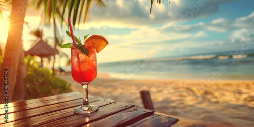 Cool cocktails on the beach Generative AI