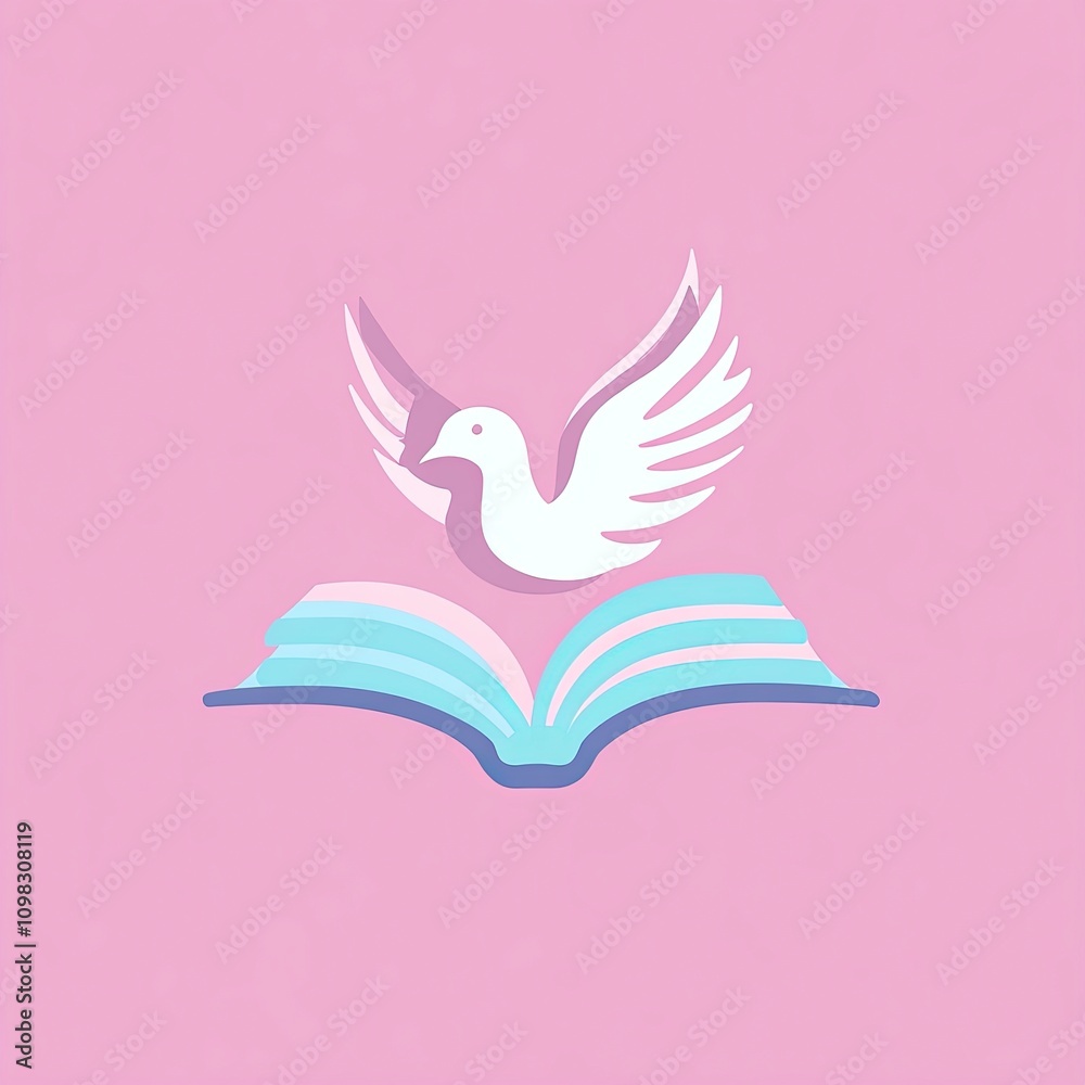 Fototapeta premium a pastel colored logo with a white dove instead of the dove's wings we find an open book the book allows it to fly this logo must reflect education and excellence generative ai