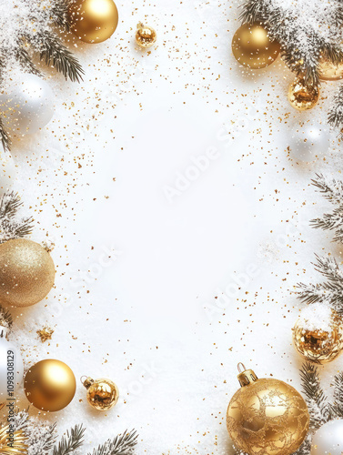 Elegant Snowy Christmas Wreath with Golden Ornaments and Decorations Perfect for Holiday Greetings and Festive Wishes in a Blank Space