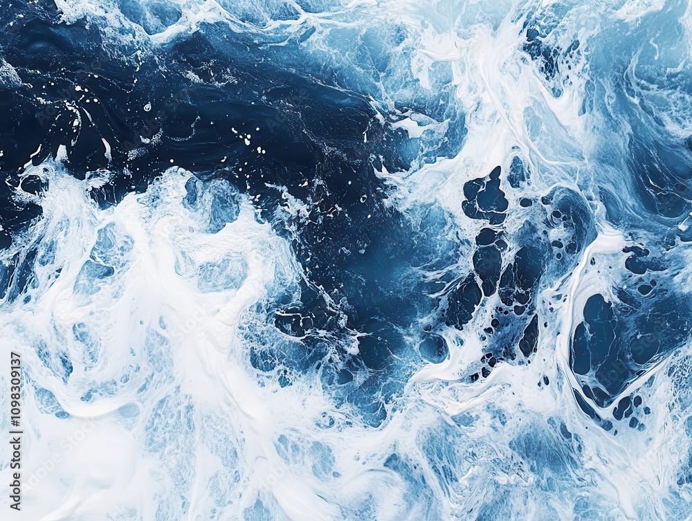 Obraz premium swirling blue and white oil paint creating an abstract representation of ocean waves, textures evoking movement and depth. the piece invites viewers to immerse themselves in the essence of the sea