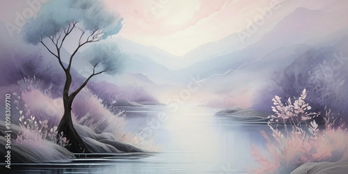 Serene Tree in Misty Morning Glow