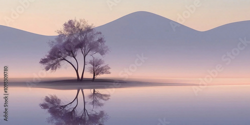 Lonely Tree by Peaceful Shoreline