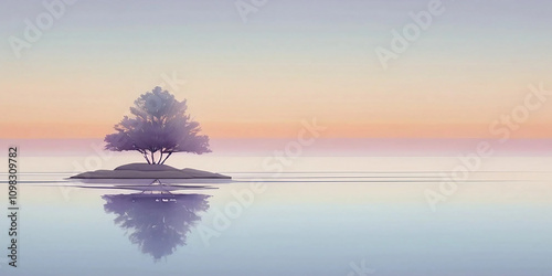 Solitary Tree Reflecting in Calm Water