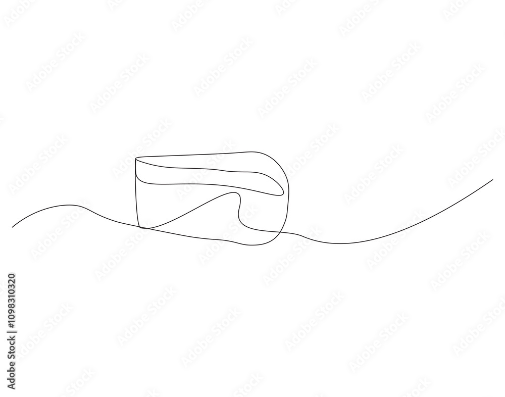 Obraz premium Slice of Cake Continuous Line. Continuous one line drawing pastry cutlet dish with cherry. Dessert concept. Single line draw vector