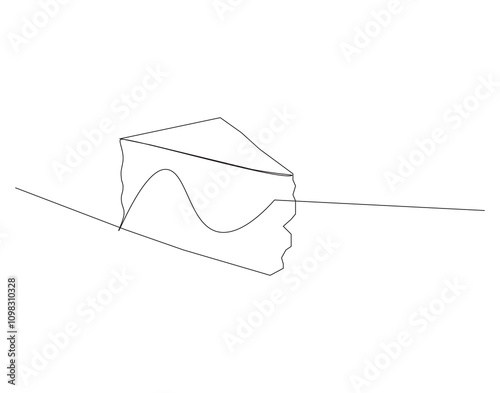 Slice of Cake Continuous Line. Continuous one line drawing pastry cutlet dish with cherry. Dessert concept. Single line draw vector