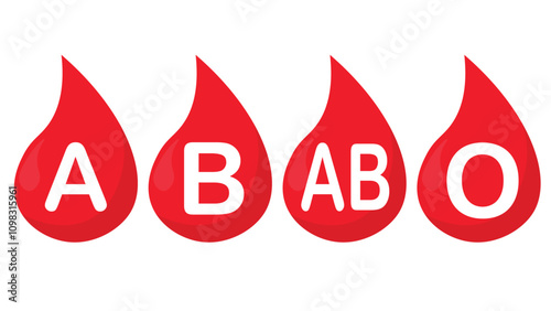  Blood types vector illustration Red drop of blood with letter A, B, AB, 0.