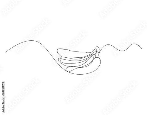 Continuous line drawing whole bunch healthy organic bananas . Fresh summer tropical fruitage concept fruit garden