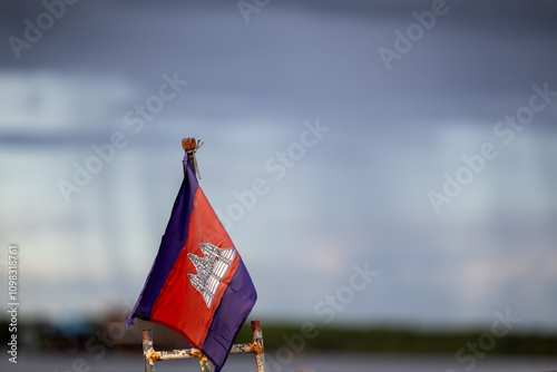 Cambodian national flag waving in wind