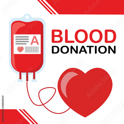 blood donation illustration vector with blood bag and heart