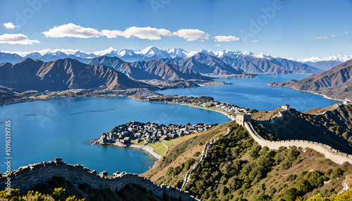 Fusion d'une Muraille Ancestrale et d'un Paysage Montagneux photo