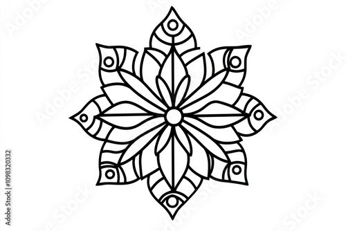 Simple snowflake, six points, rounded edges, black and white, line art, toddler-friendly, coloring boo photo