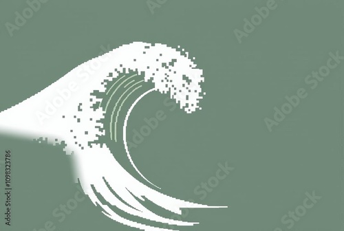 _ . ASCII art of breaking wave curling over, depicted in monochr photo