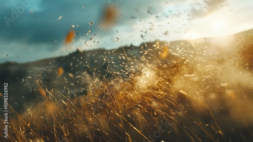 dry grass sun rays background wind nature landscape freedom concept