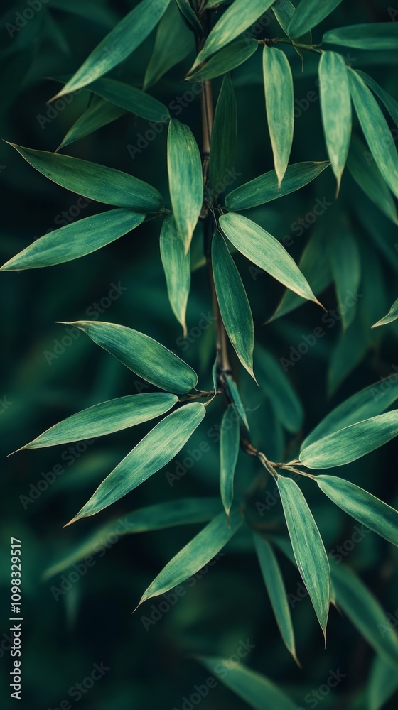 Obraz premium This macro nature photograph reveals the textured beauty of bamboo leaves and stalks, with rich green tones and intricate patterns that evoke a sense of wonder for the natural world