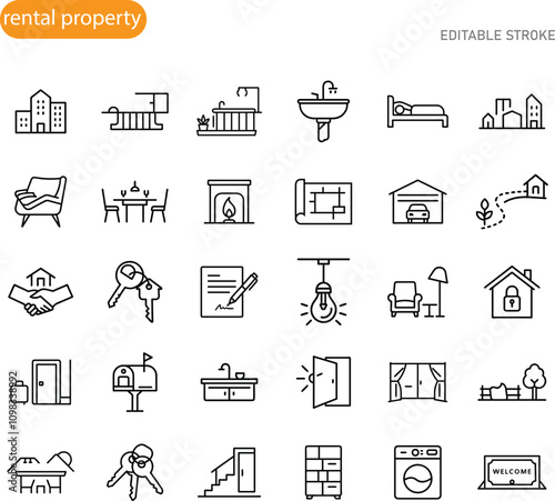 Rental Property Icons Homes, Apartments, Amenities, and Features