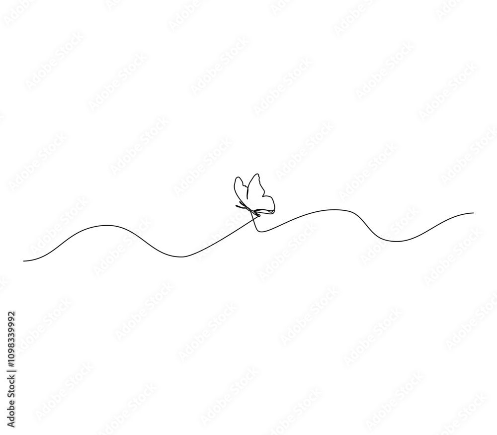 Obraz premium Butterfly in One continuous line drawing. Beautiful flying moth for wellbeing beauty logo and divider concept in simple linear style.
