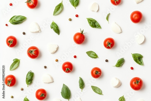 A vibrant arrangement of fresh tomatoes, basil leaves, and mozzarella balancing simplicity with a touch of culinary artistry