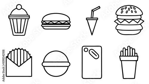 Fast Food and Drink Icon Collection – Vector Set, Delicious Fast Food & Drink item design